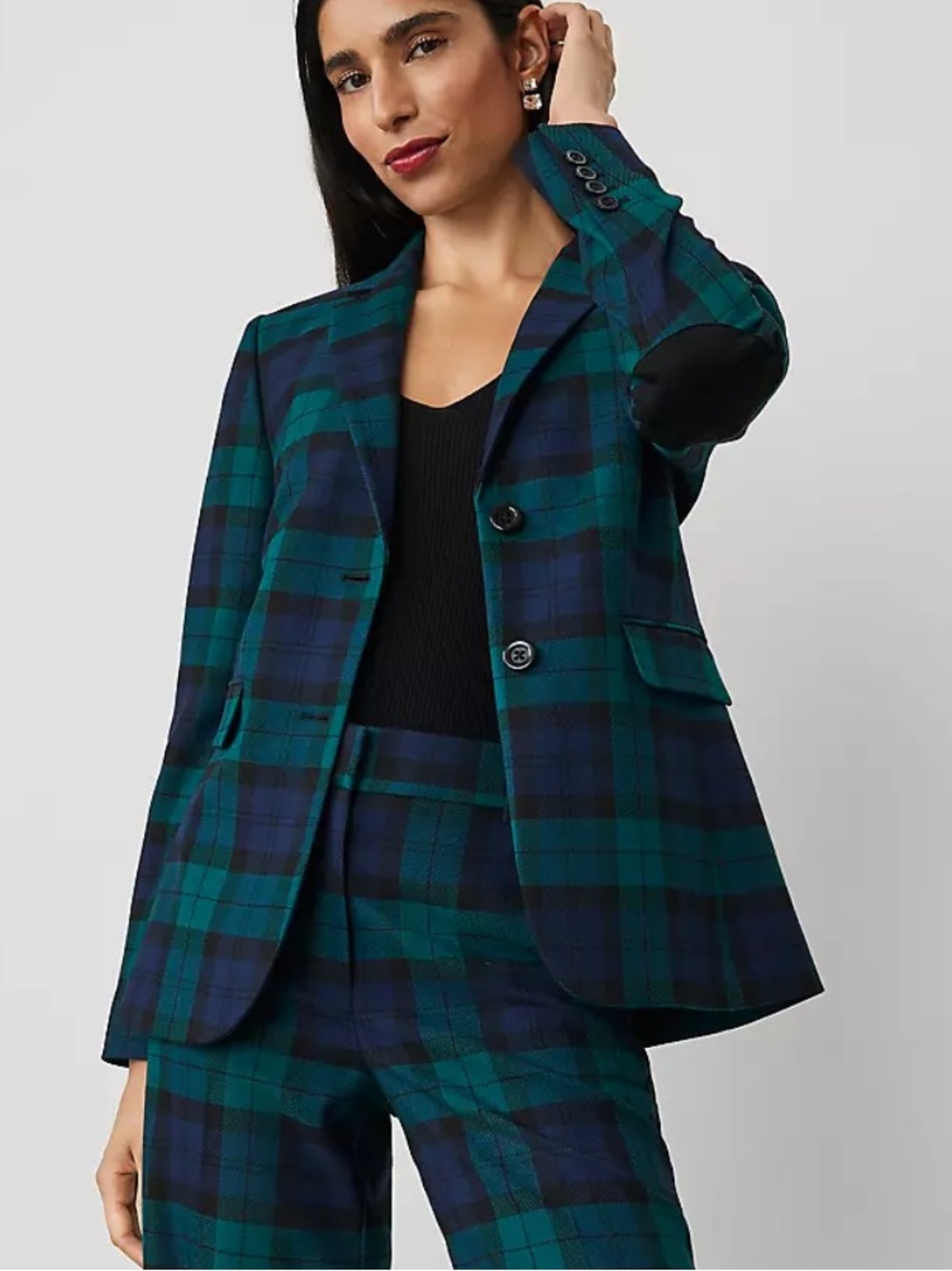 Ann Taylor The Plaid Greenwich Blazer Green and Navy Size 8P